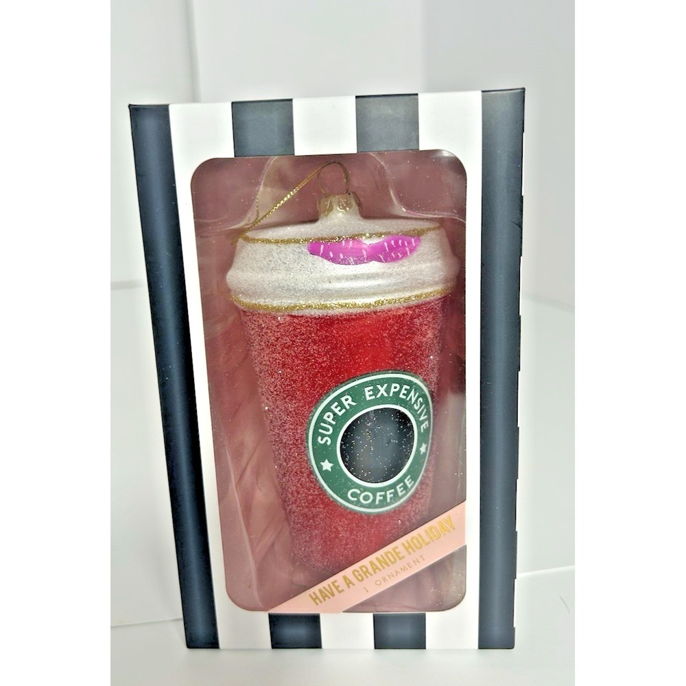 8 Oak Lane Glass Christmas Ornament " Really Expensive Coffee " Funny Gifts NIB